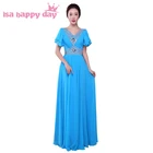 Красивое и сексуальное синее женское платье, размер 6, шифоновое платье подружки невесты, Длинные вечерние платья для гостей, женское элегантное платье с v-образным вырезом, платья H4160