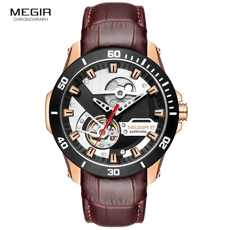 

Мужские автоматические часы MEGIR, красные/черные водонепроницаемые часы с ремешком для мотоцикла