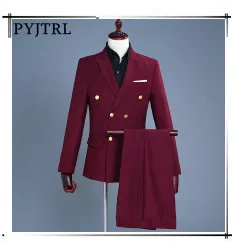 PYJTRL мужской костюм из трех предметов размера плюс 5XL 6XL белый желтый красный фиолетовый темно-синий зеленый мужской деловой Повседневный Свадебный костюм жениха
