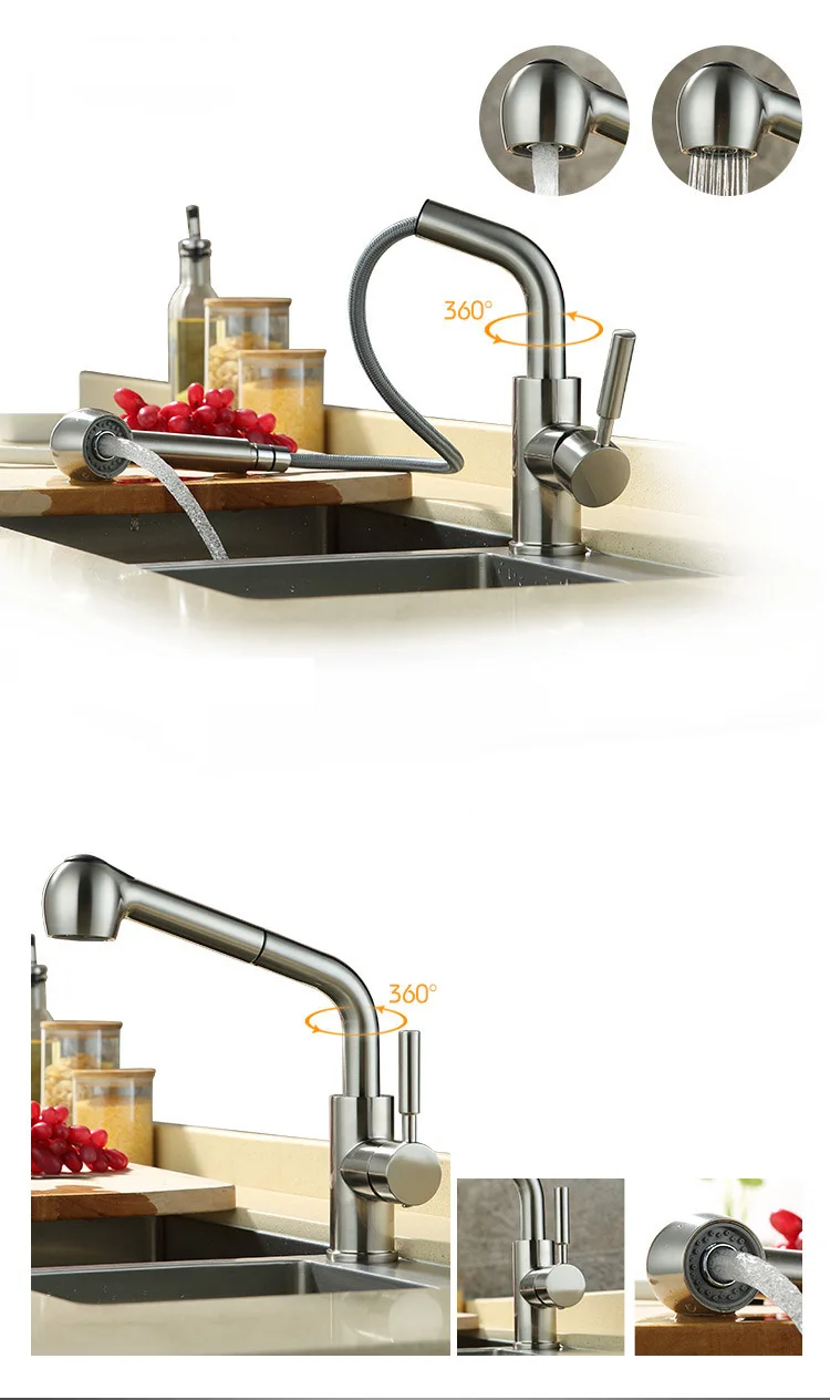 Смеситель кухонный с одной ручкой из нержавеющей стали и никеля|Смесители для