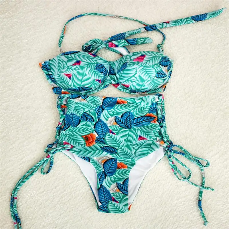 Сексуальные бикини печати спортивный комплект Костюмы из двух частей плавать