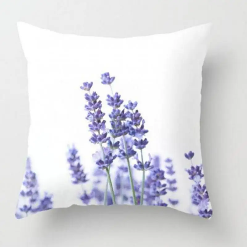 Наволочка для подушки с изображением лаванды и листьев двусторонняя | Дом сад