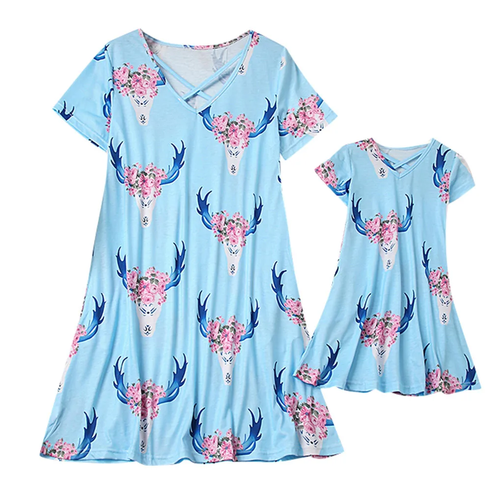 Мама и я детская юбка с коротким рукавом о-образным вырезом цветочным принтом