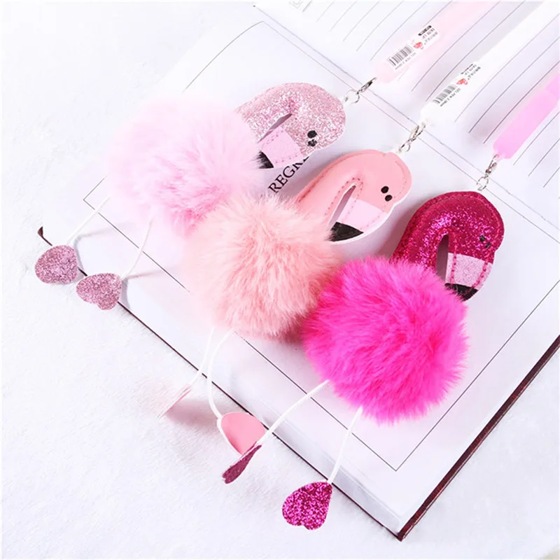 Kawaii 0.38mm Pink Flamingo Ball Plush Pendant Gel Pen Creative Neutral Pens Promotional Gift Stationery School Office Supply | Канцтовары