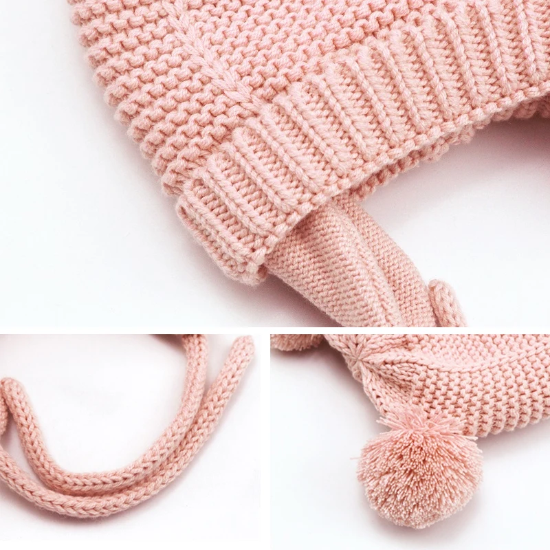 Autumn Winter Baby Hats Warm Soft Cap Thickened Earmuffs Knit Cute Ball Hat For Girls Boys Photography Props | Детская одежда и