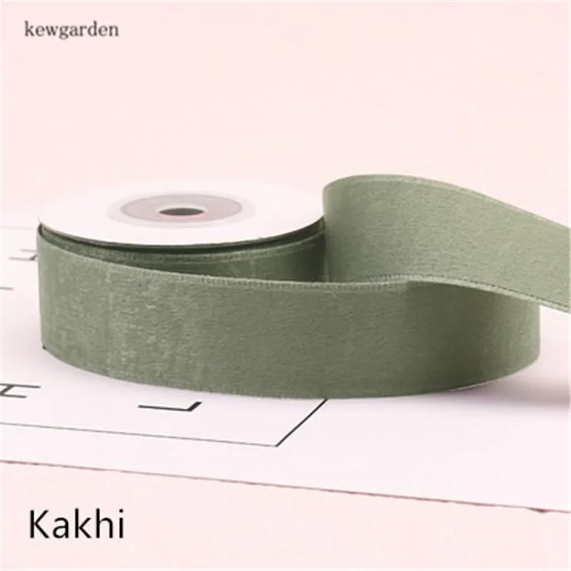 Kakhi Kewgarden Двусторонняя Толстая бархатная атласная лента 1-1/" 1" 3/" вручную изготовленная лента DIY Бант Лента Riband упаковочная лента 5 метров - Цвет: Kakhi