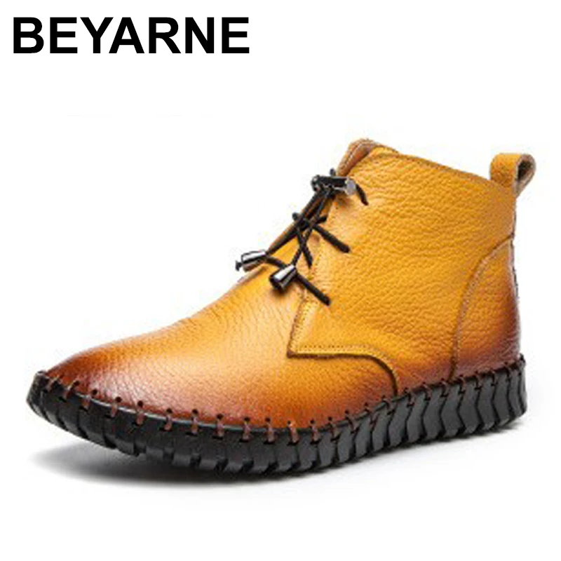 

BEYARNE Women Fashion Vintage Handmade Genuine Leather Shoes Female Autumn winter Platform Ankle Boots Woman Casual Boots