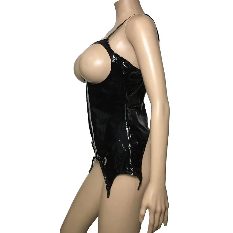 Женский соблазнительный костюм Cupless Catsuit белье из искусственной кожи Горячие комбинезоны эротический купальник с глубоким вырезом подвязка ночной клуб Teddies
