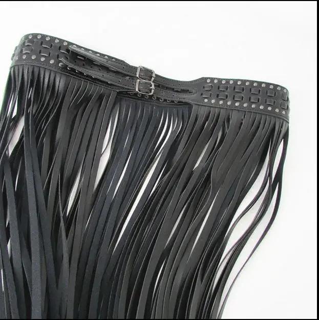 Black women's long tassel rivet rope decoration cummerbund belt europe style punk hiphop black leather waist belt feninino S30