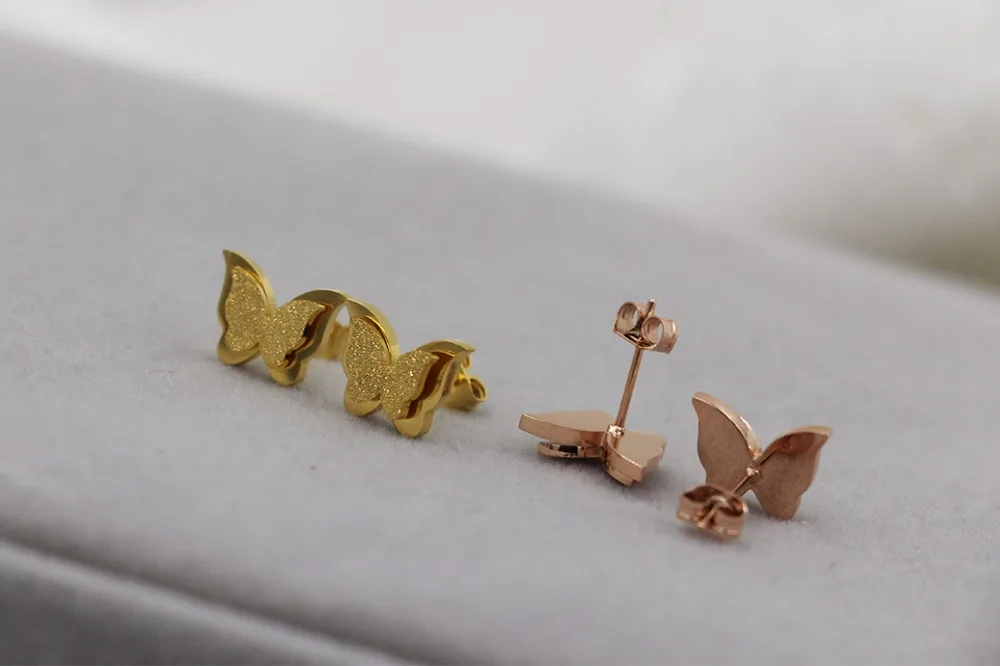 2018 Fashion Brand Love Cute Insect Dull Polish Butterfly Stud Earrings Stainless Steel Rose Gold Color Women Party Gift | Украшения и
