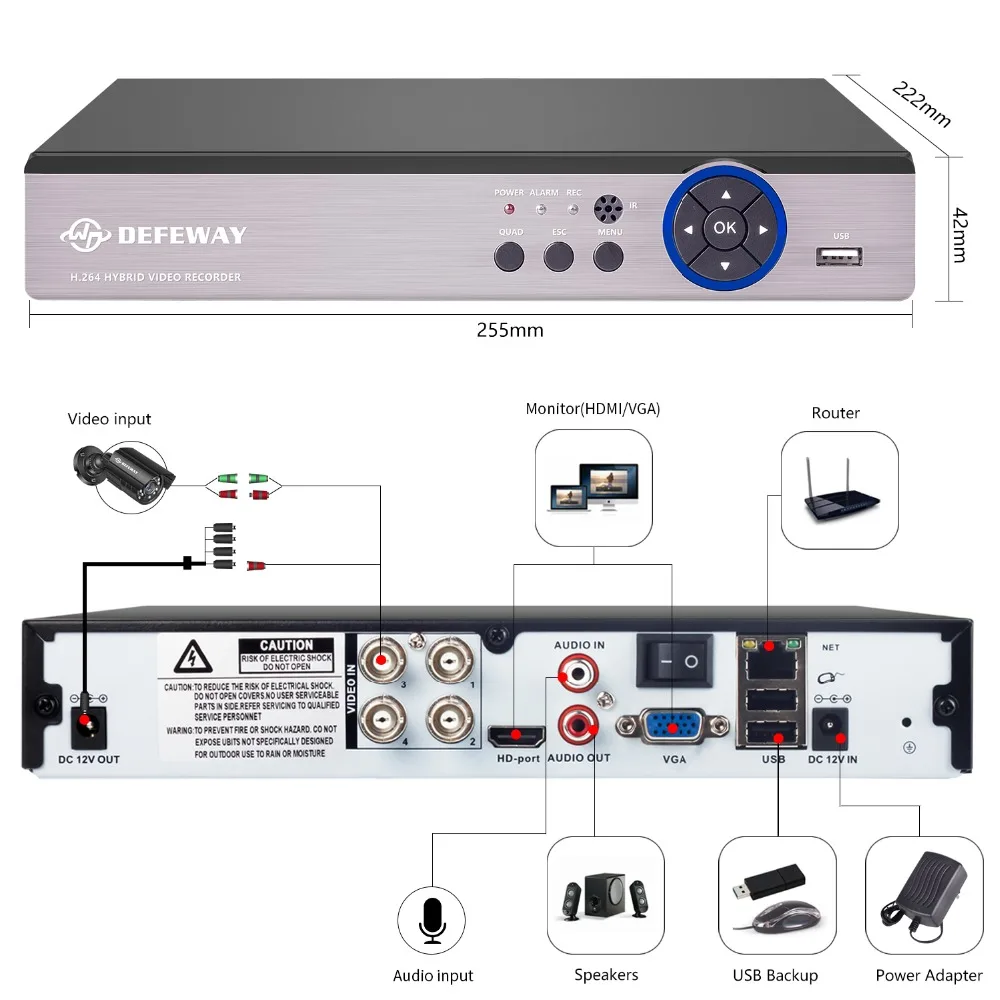 Камера видеонаблюдения DEFEWAY 1080N P2P 4 канальная инфракрасная камера ночного