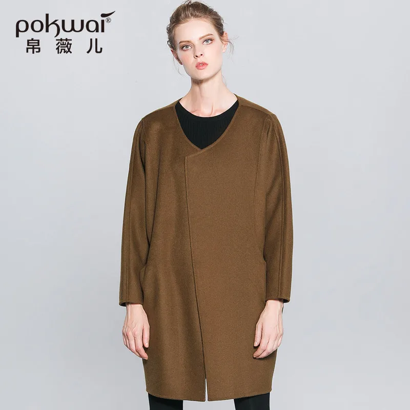 Женское зимнее пальто POKWAI элегантные покрытые с двойным лицом | Женская одежда