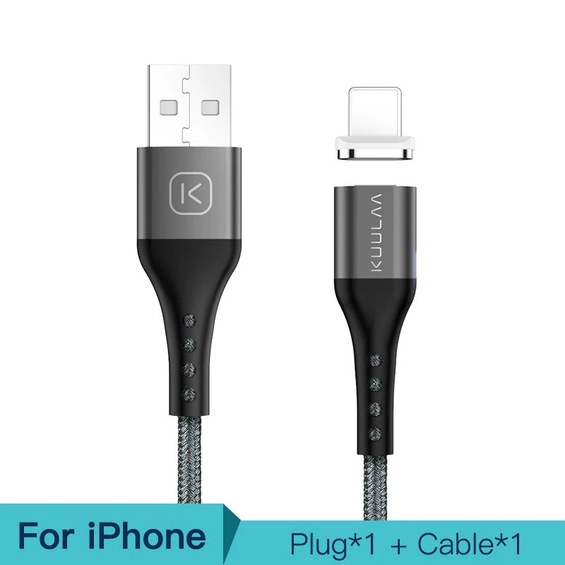 KUULAA Магнитный кабель Micro USB C адаптер быстрой зарядки для iPhone Xiaomi huawei зарядное устройство магнит Быстрая зарядка usb type C USB шнур - Цвет: Gray For iPhone