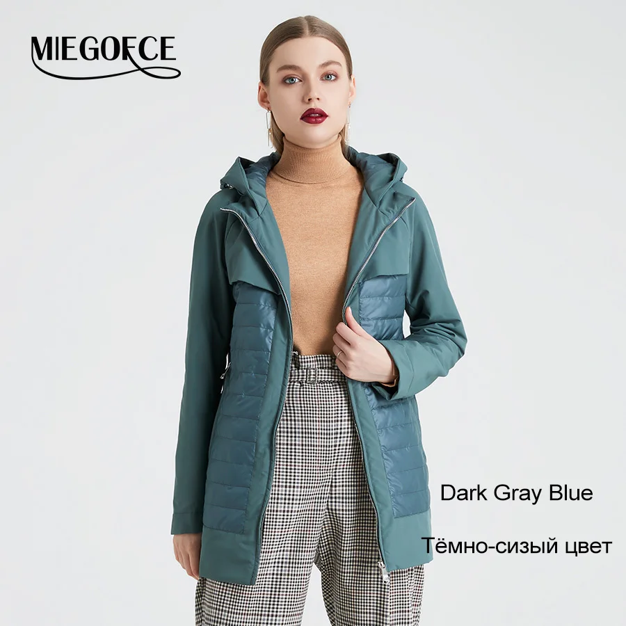 722 Dark Gray Blue MIEGOFCE New Fashion Collection Spring Autumn Women's Short Jacket With A Hood Windproof Insulated European Style Coat - Цвет: 722 Dark Gray Blue