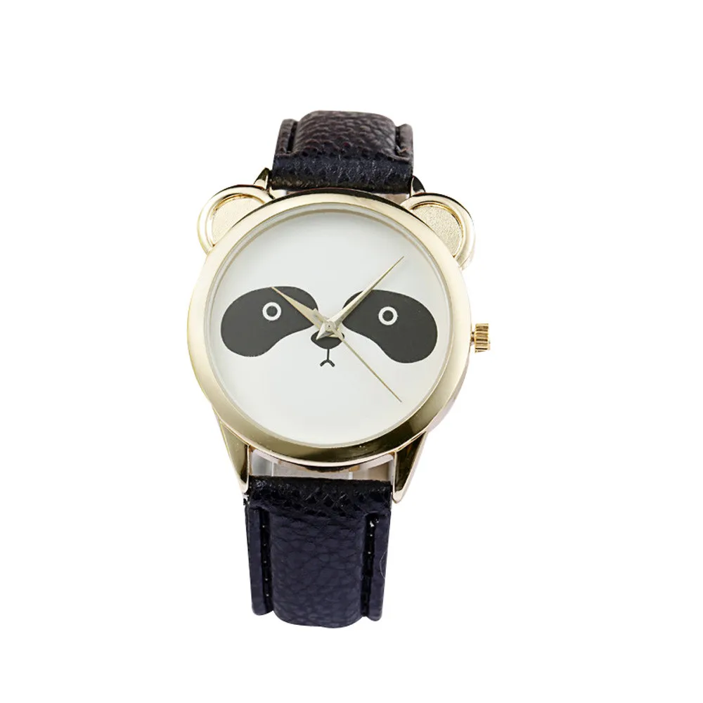 Fashion and Casual Ladies Watches Neutral Diamond Lovely Panda Face Faux Leather Quartz Watch Reloj hombre Analog kadin saat B50 | Наручные