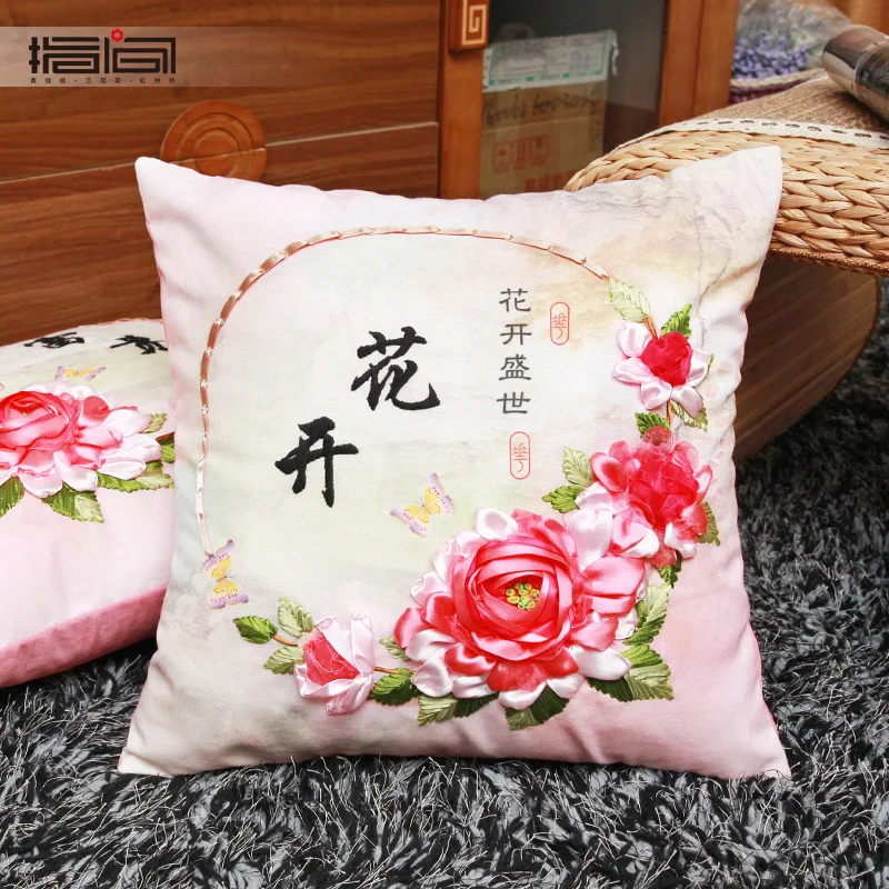 DIY ручной работы рукоделие подушка в виде цветка пиона Набор для вышивки лентами