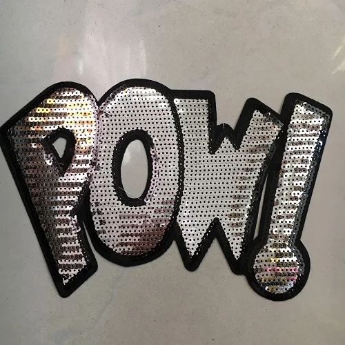 Серебристый 1 шт большие блестки POW! Нашивки для одежды, сумки, футболки, гладить на Заплатке, DIY украшения, Аппликации, мода - Цвет: Серебристый