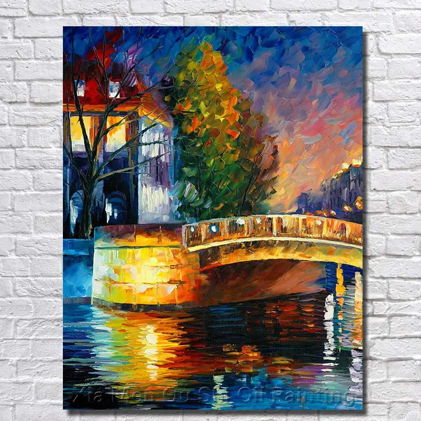 Бесплатная доставка холст 100% ручная роспись река пейзаж палитра нож картина