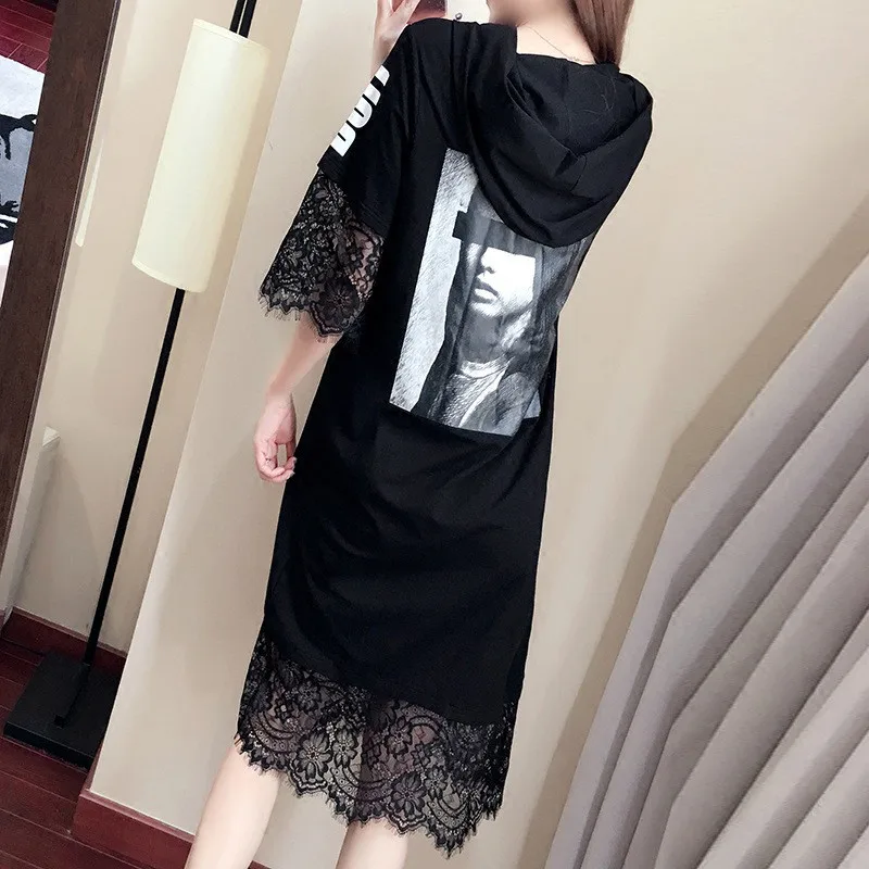Женское платье с капюшоном летнее кружевное большого размера в Корейском стиле
