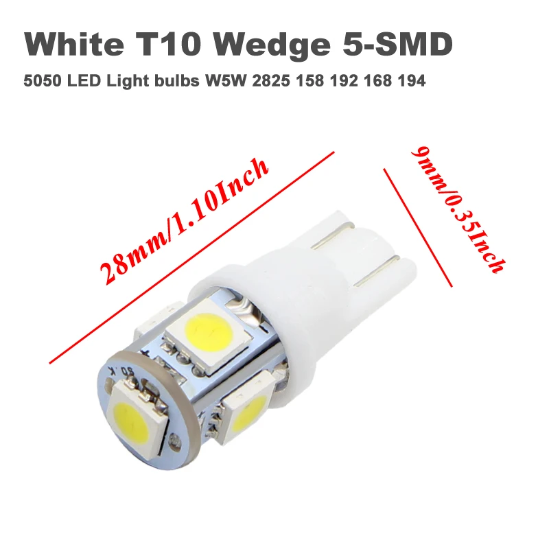 So.k 100Pcs T10 W5W LED Bulb 5 SMD Super White 194 168 w5w Led Parking Auto Wedge Clearance Lamp Car DC 12v | Автомобили и