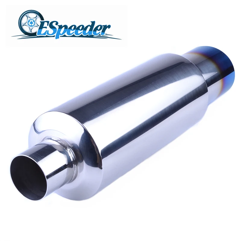 

ESPEEDER Universal Exhaust Muffler Polished Stainless Steel W/Burnt Tip Silencer 2.0" Inlet To 3.0" Outlet Exhaust Tip Muffler