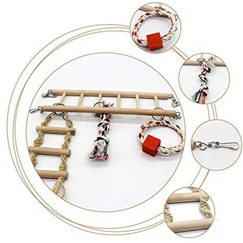 Попугаи игрушки птица качели восхождение подвесная лестница деревянный мост