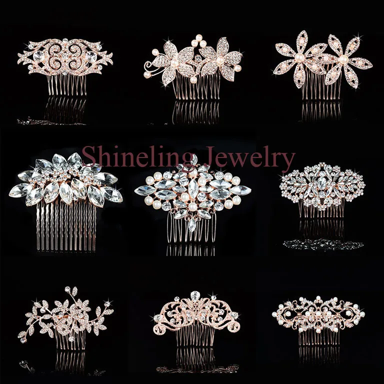 SLBRIDA стразы из розового золота жемчужные свадебная расческа для волос аксессуары