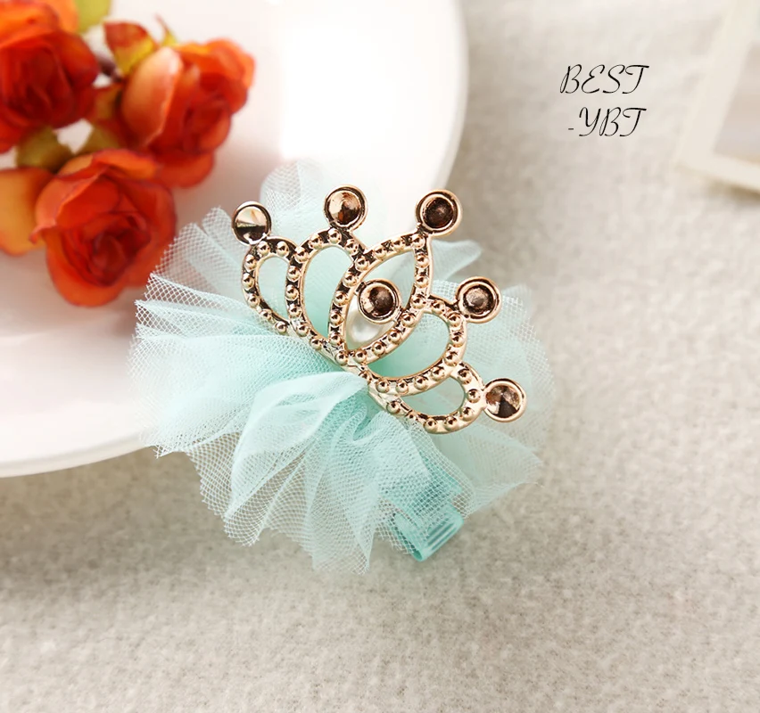 

New Design Lace Crown Hair Clip Girls Hair Accessories Grid Yarn Crown Children Accessories Baby Hairpins