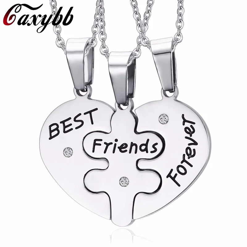 

Caxybb Lovers Necklace 3 unids Best Friends Forever Bff Necklaces Necklace Friendship Heart Charm Pendant Gift for Girls