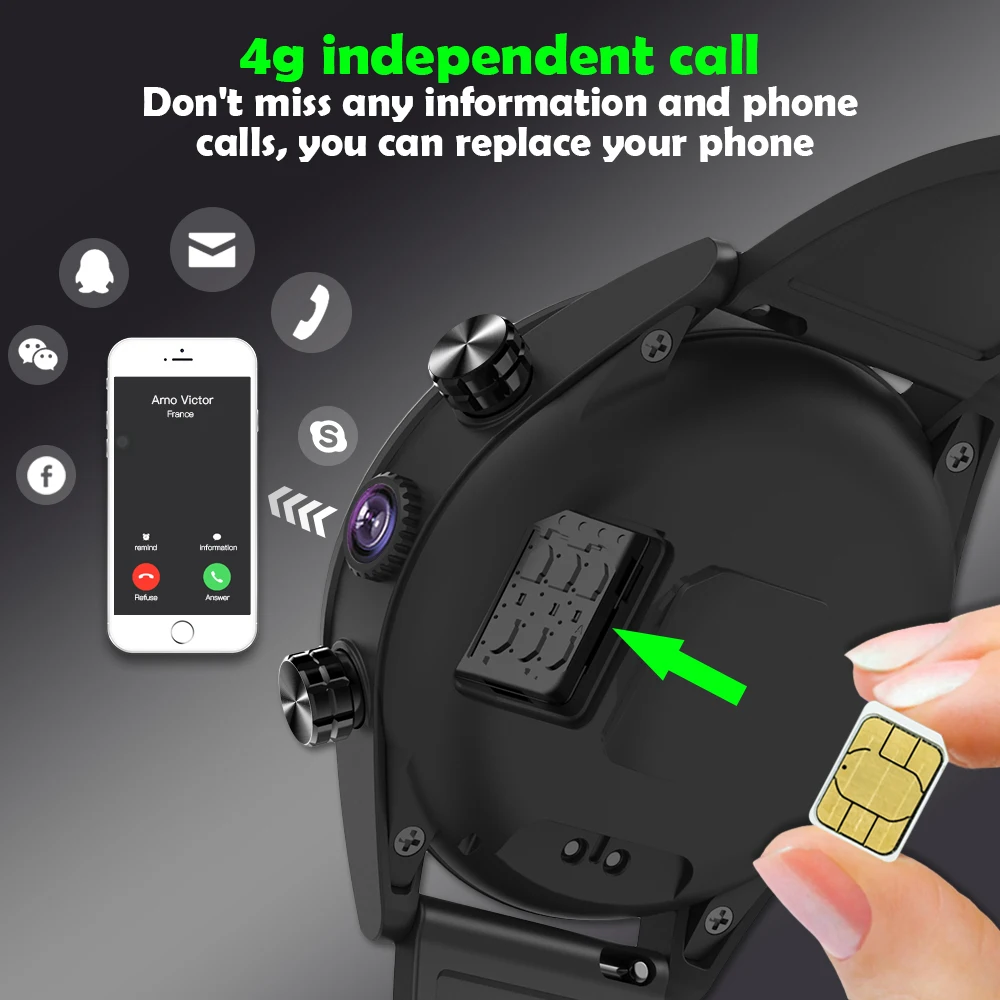 LEMFO KC05 2019 Новые 4G умные часы для мужчин Android 7.1.1 четырехъядерный GPS 5MP камера 610 мАч