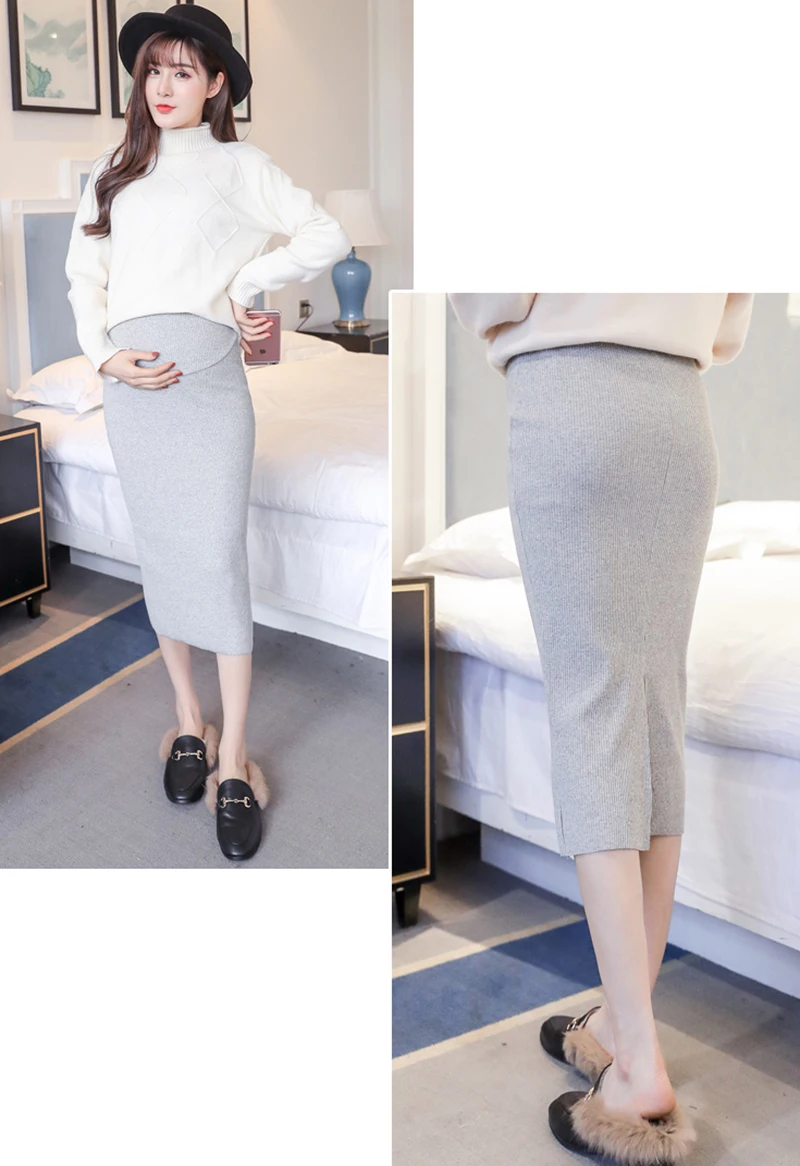 Maternity Skirt Pregnancy Clothes Pregnant Women Knit Long Skirt Casual Solid Adjustable Waist Pencil Skirts Falda Embarazada