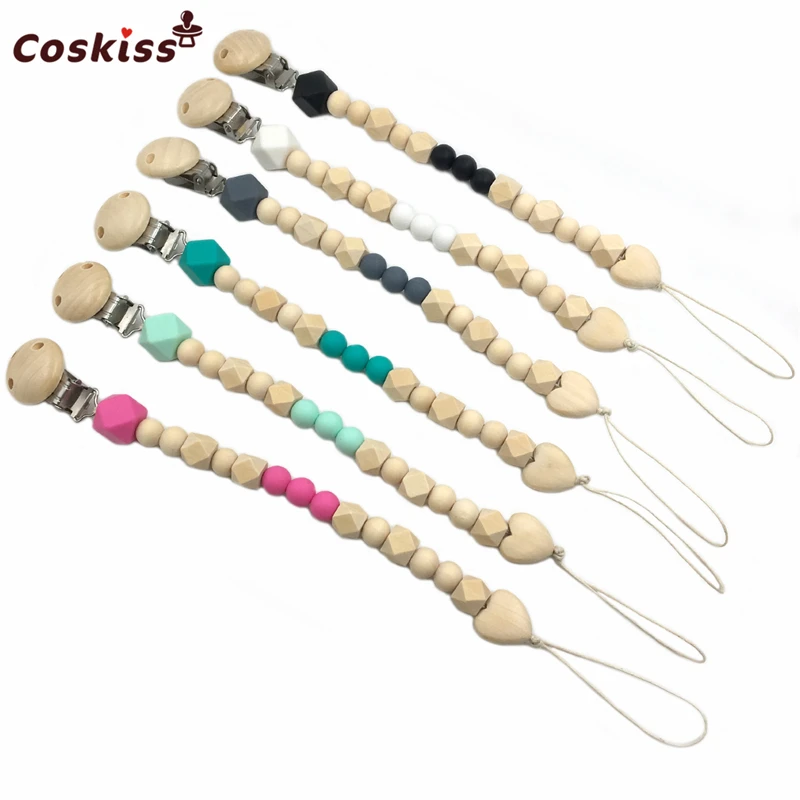 

6pcs Baby Teething Toy Teether Rattle Teether Silicone And Wood Pacifier Clip Wooden Beads Developmental Toy