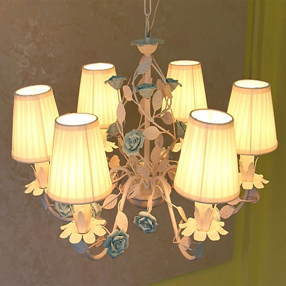 Средиземноморские синие керамические розы тканевые железные люстры 110 в-220 в