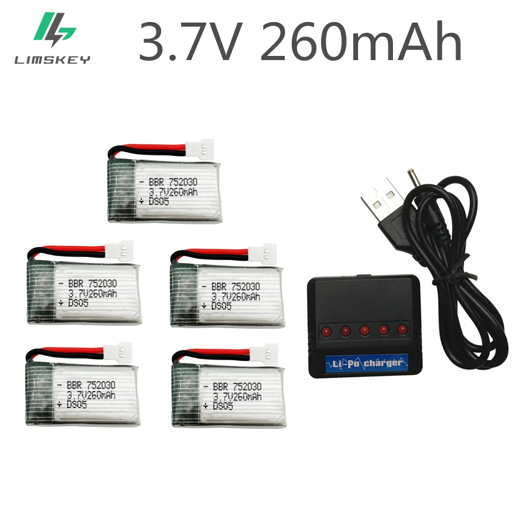 5 шт. литий полимерный аккумулятор 3 7 в 260 мАч для H8 H48 Mini с зарядным устройством 1