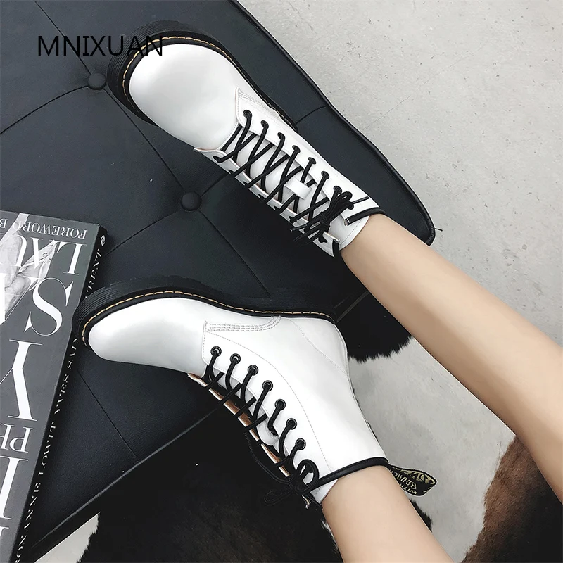 MNIXUAN/красивые женские ботинки в Корейском стиле; зимние Ботинки martin; Новинка года; полуботинки из натуральной кожи на платформе со шнуровкой