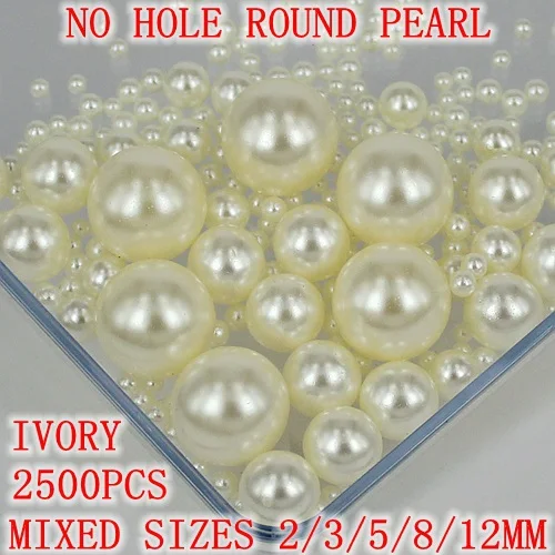 Круглые жемчужины без отверстий 2500 шт. смешанные размеры белый искусственный
