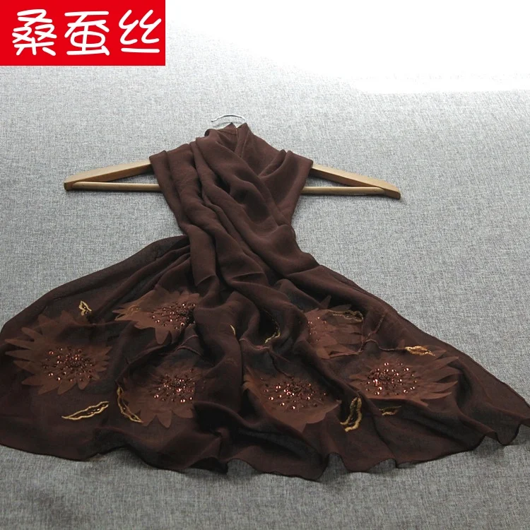 Шелковый шарф из жоржета цвет: красный-кофейный размер: 55*165 см | Дом и сад