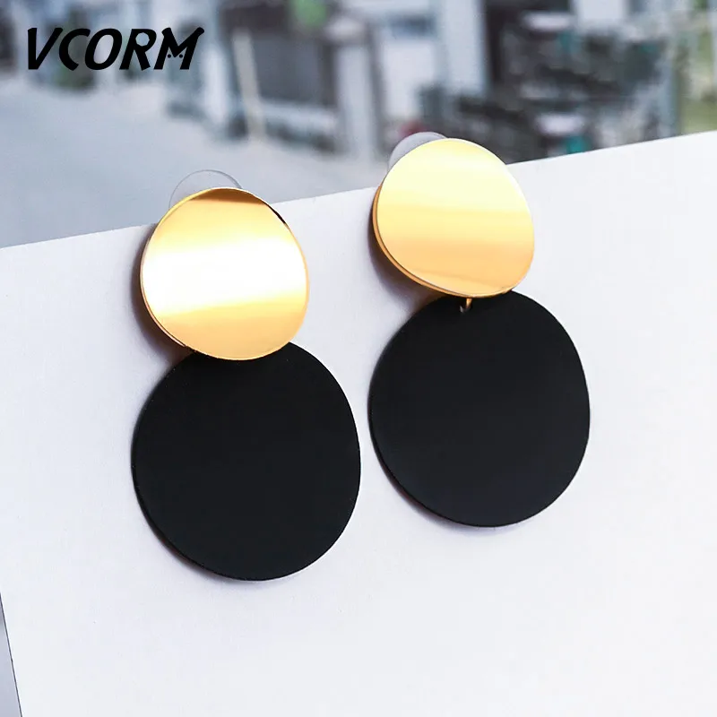 Black VCORM новые винтажные золотые Висячие серьги для женщин массивные геометрические неровные металлические висячие серьги femme модные ювелирные изделия - Окраска металла: Black