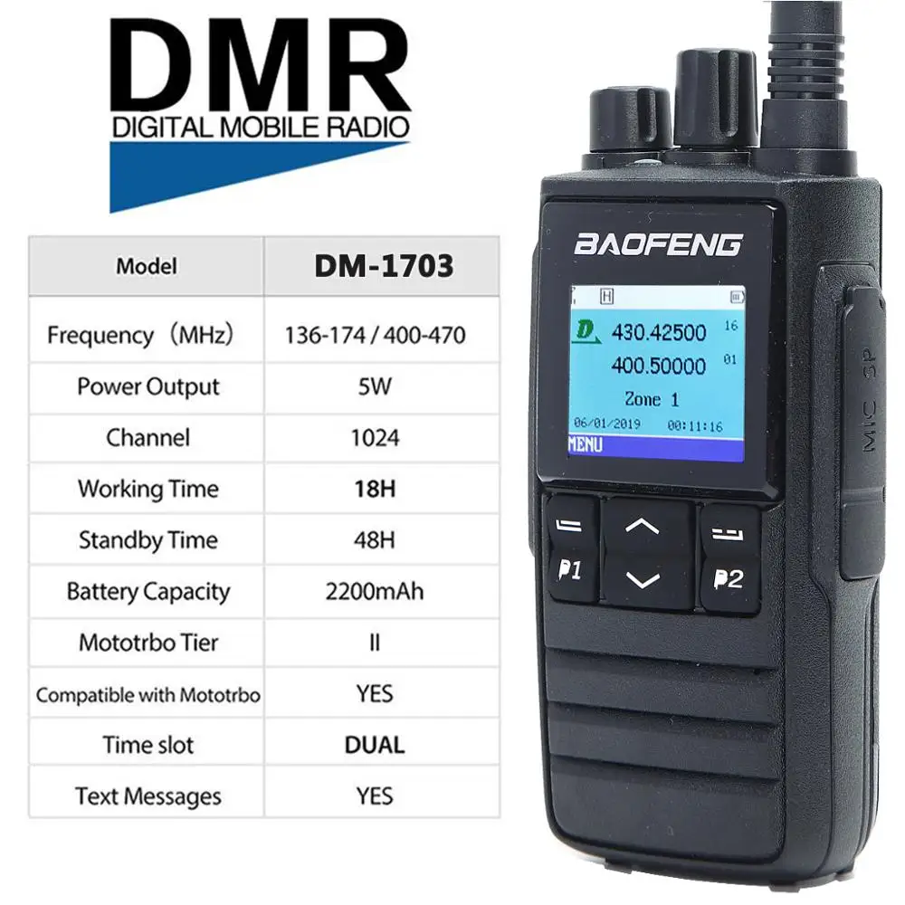 2019 Baofeng DMR DM-1702 (gps) портативная рация VHF UHF двухдиапазонный 136-174 и 400-470 МГц Dual Time слот