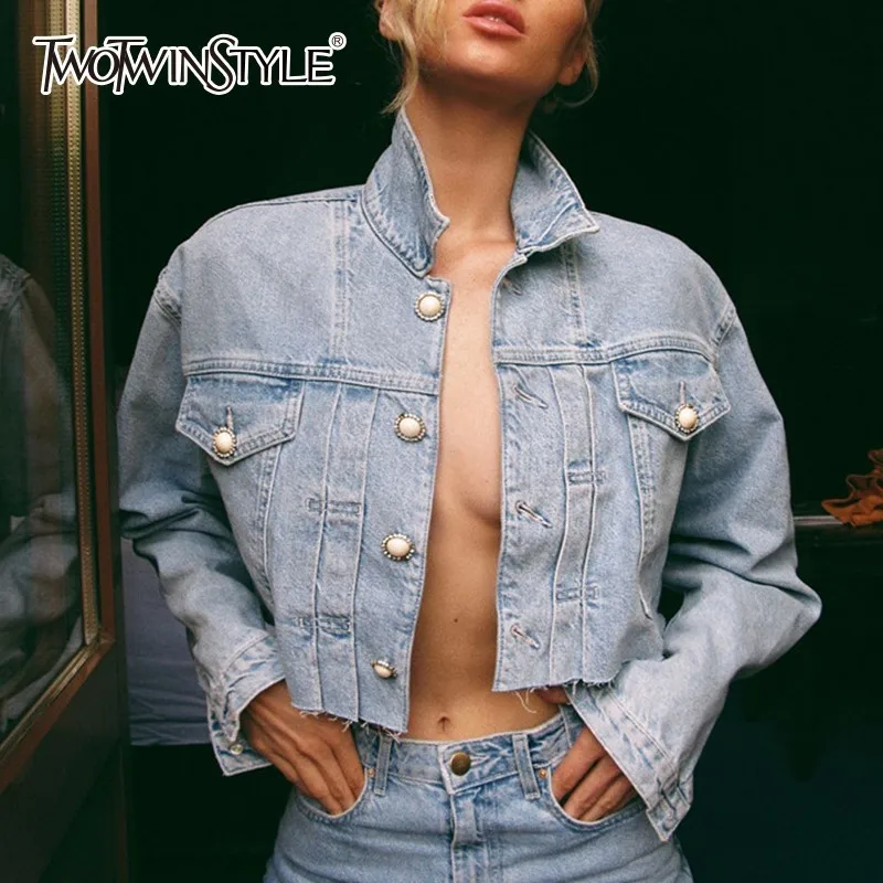 TWOTWINSTYLE женские костюмы комплект из двух предметов жемчуг Кнопка однобортный
