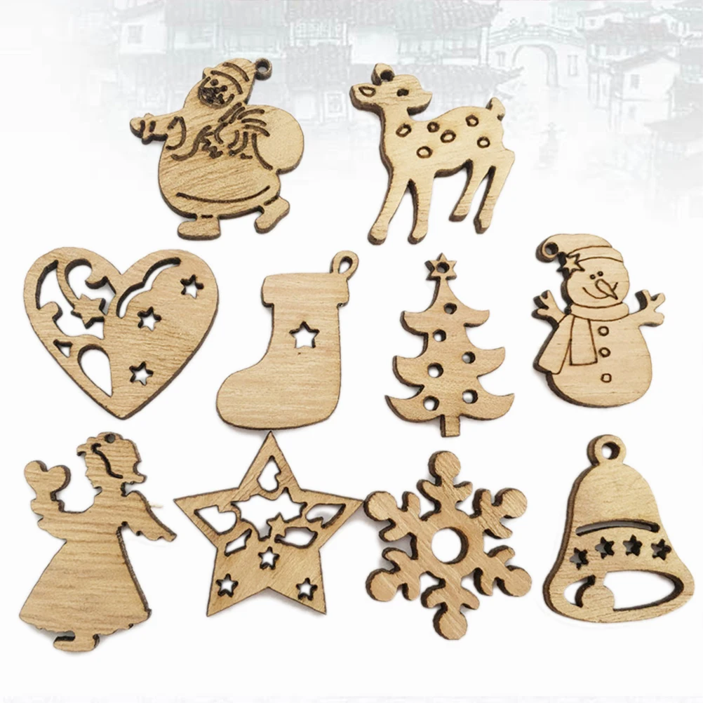 50 pcs Wooden Pieces Cute Creative Cartoon DIY Embellishments Wood Ornament Cutouts Craft for Home Decoration Art Christmas