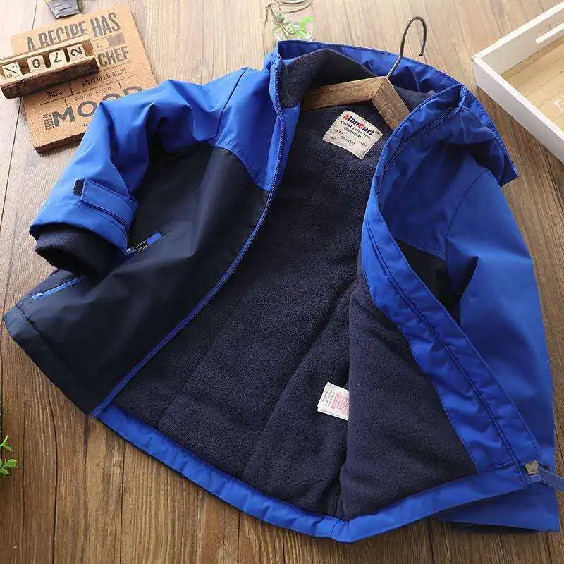 New Autumn Winter Fleece Jackets For Boy Hooded Warm Outerwear Boys Cotton-padded Windbreaker Baby Kids Coats