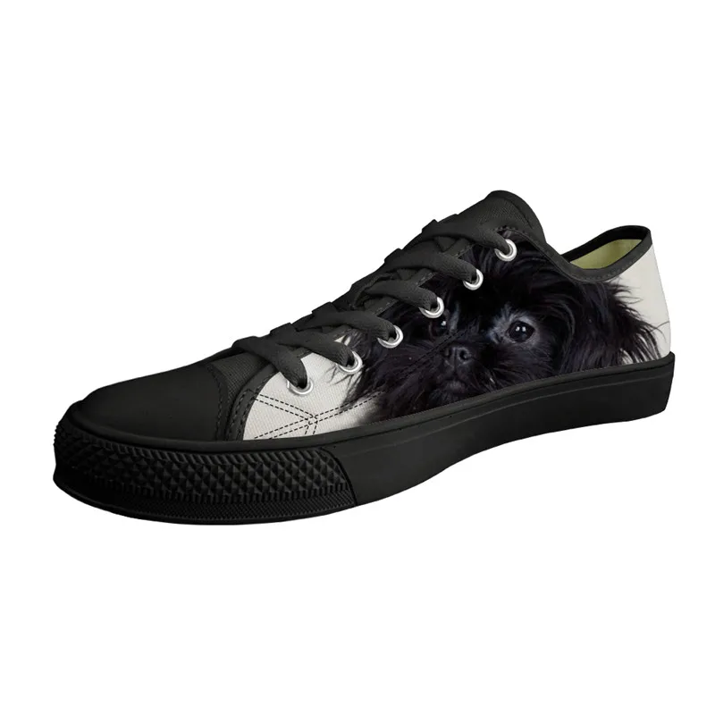 

2021 New Hot Sale Affenpinscher Print Women Low Style Casual Fashion Wild Sneakers Female Black Canvas Vulcanize Flats Lace Up