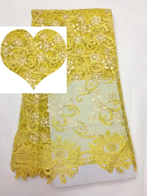 Золотая линия Высокое качество Африканский тюль Кружево Ткань розовый бисером