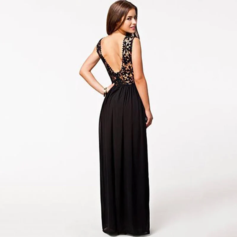 Женское кружевное платье с открытой спиной летнее макси без рукавов вечерние