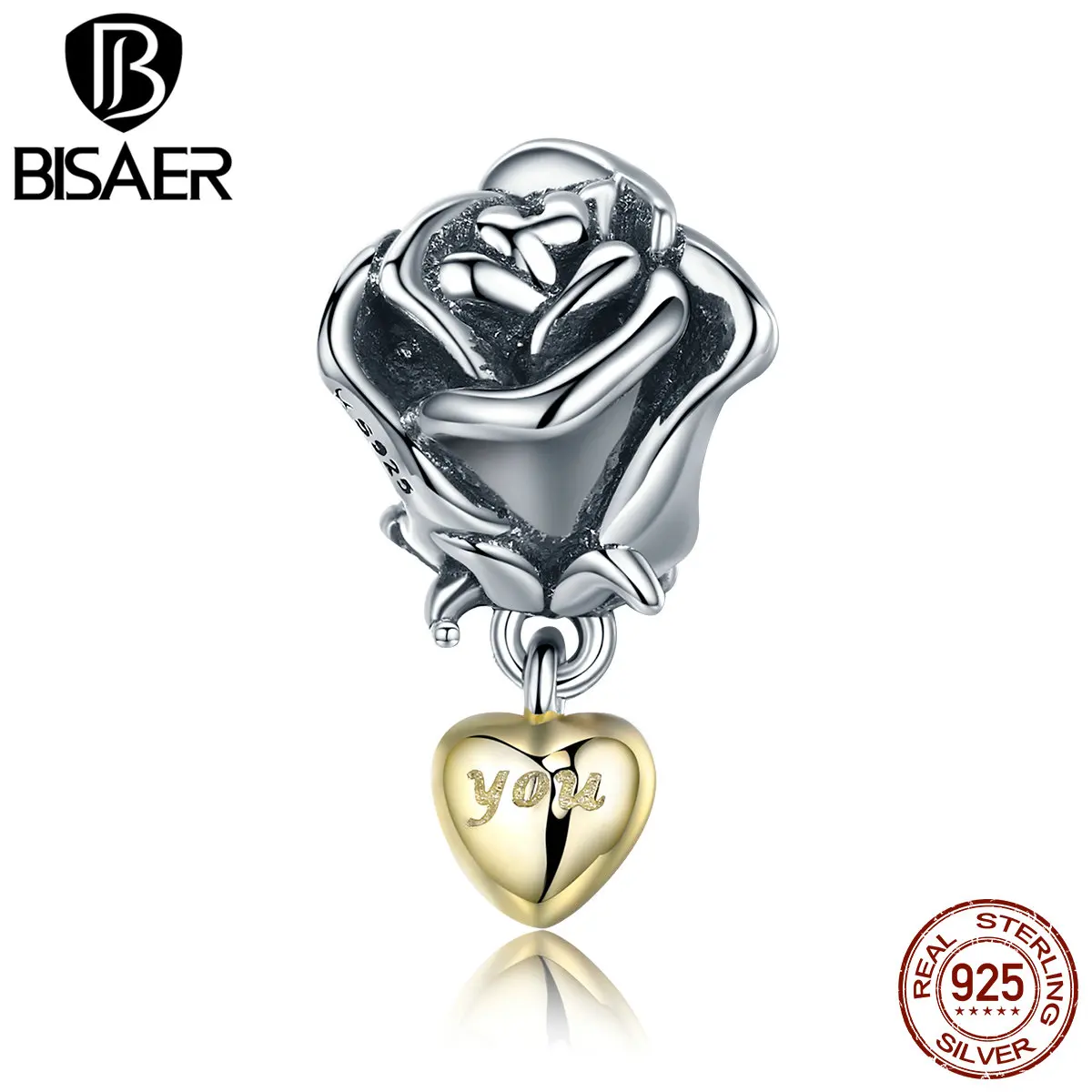 Горячая Распродажа, 925 пробы, серебро, роза, цветок, сердце, бусины, шарм, подходит для шармов,, 925, браслет, ожерелье, Стерлинговое серебро, ювелирные изделия