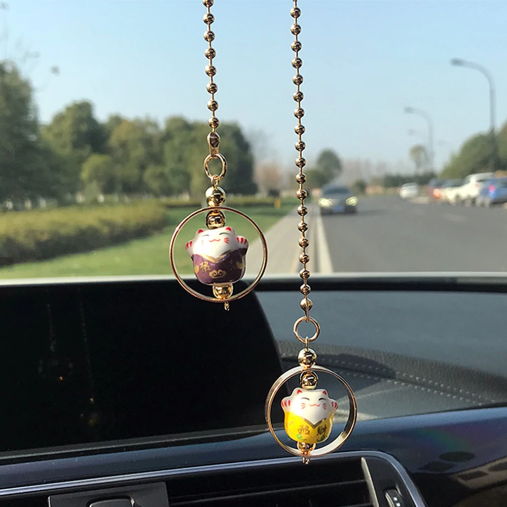 Автомобильный кулон Lucky Cat, Автомобильное зеркало заднего вида, украшение из Керамического Сплава, подвесной орнамент, автомобильные аксессуары для приборной панели, подарок 60 см