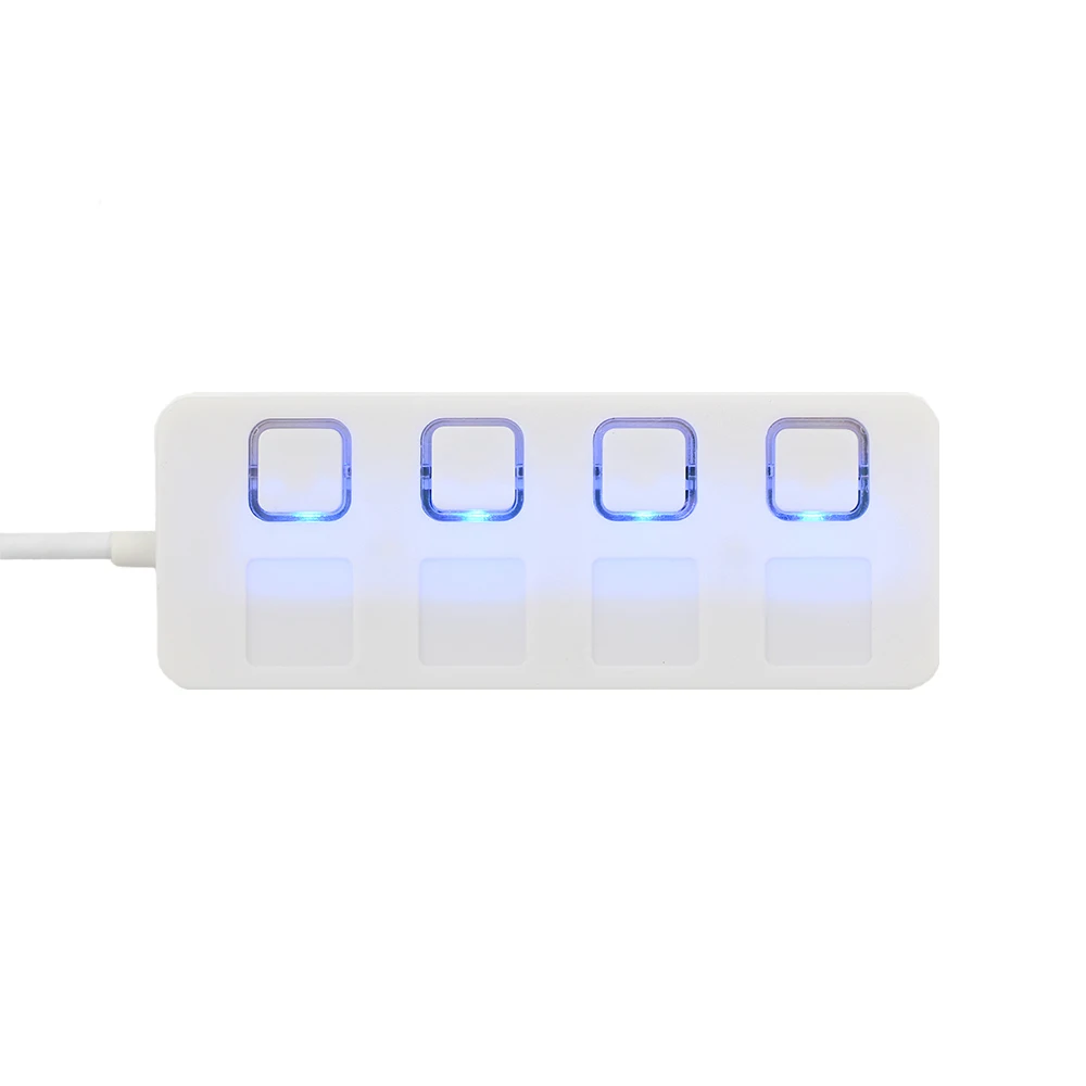 Белый USB 2.0 HUB 4 Port USB HUB Splitter With Separate ON/OFF Switch Cable without power adapter LED 4 Ports For Laptop Desktop PC - Цвет: Белый