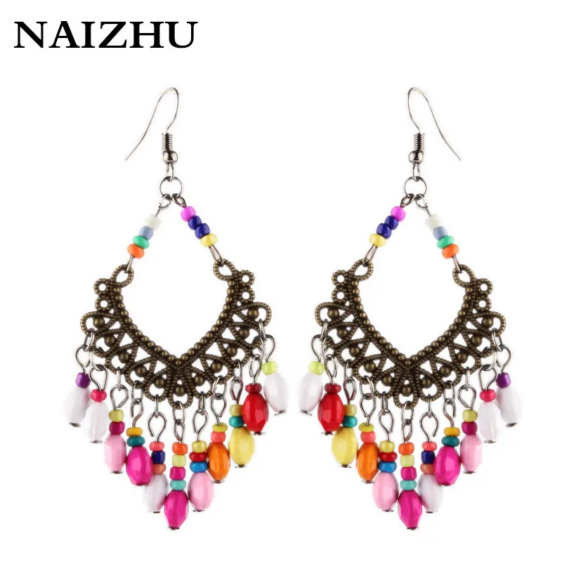 Винтаж чешские бусины кисточкой Серьги для Для женщин Золото сплава цвета полые