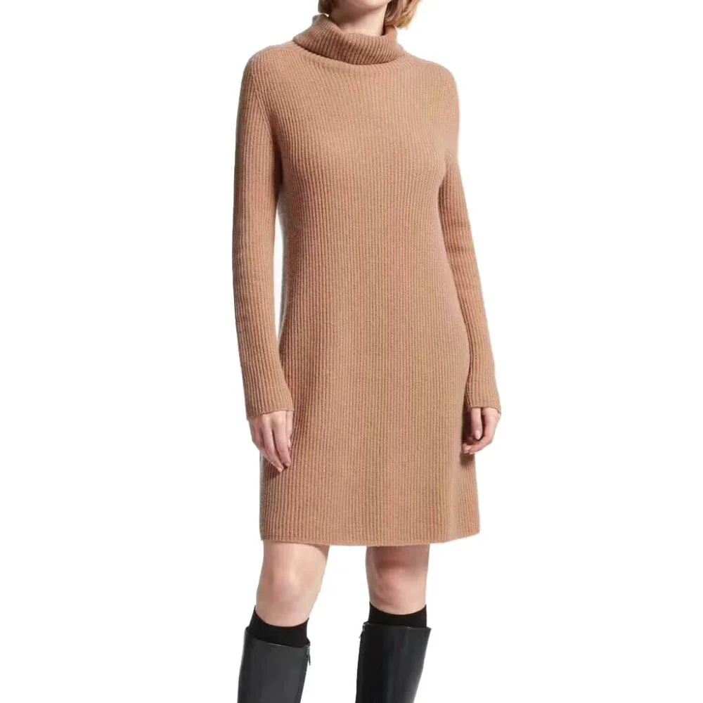 Winter Dresses Women 2018 Spring High-End Pure Cashmere Turtleneck 1X1 Cable Knited Soft Fluffy Casual Vestido de Festa | Женская одежда
